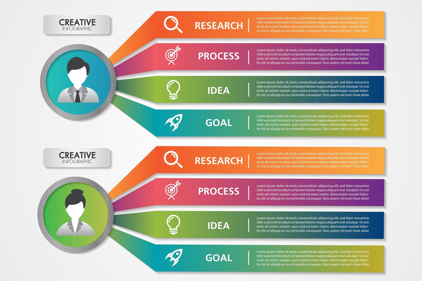 Business process infographics woman and man icons with 4 steps