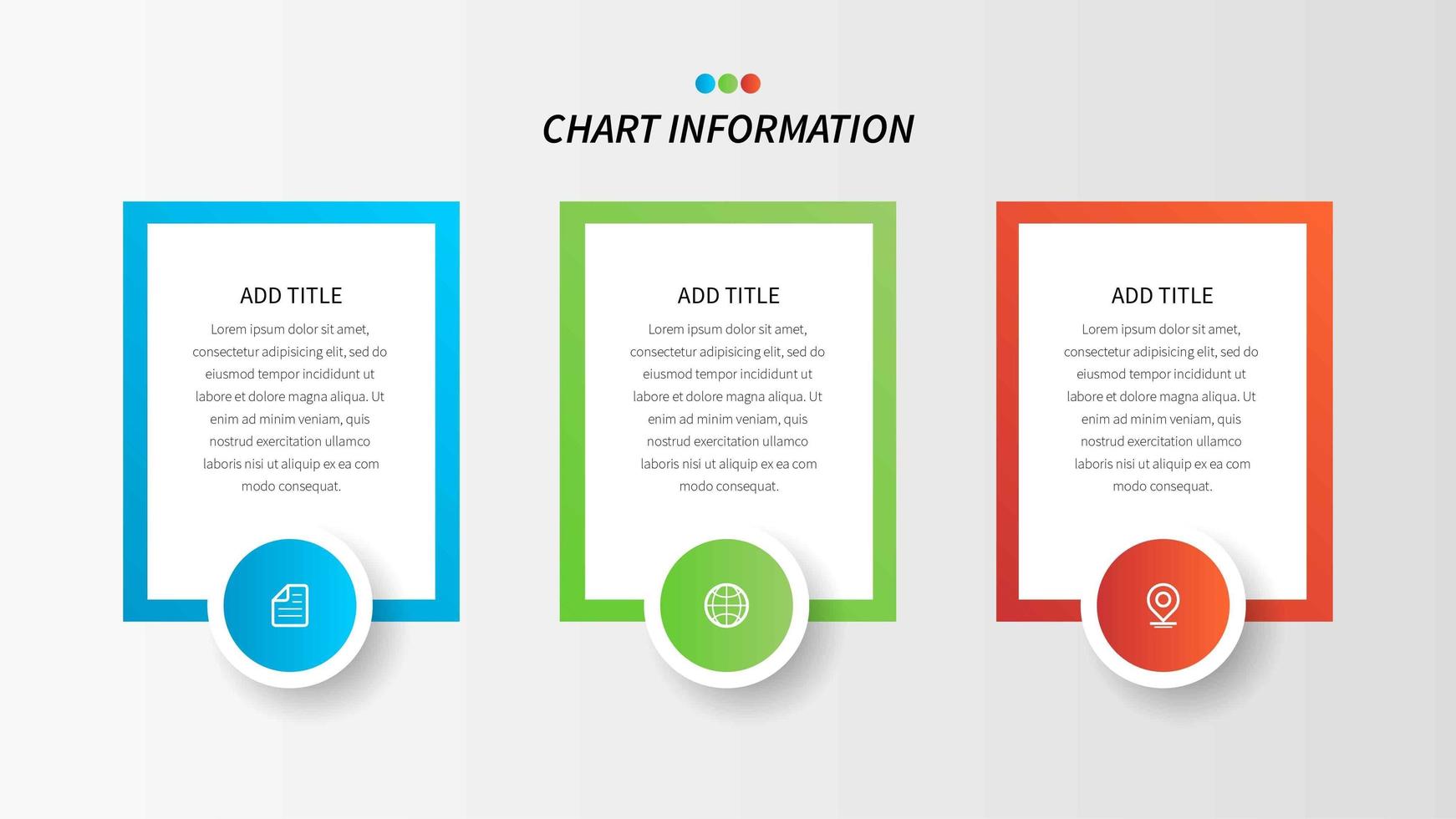 Three rectangle step information chart with icons vector
