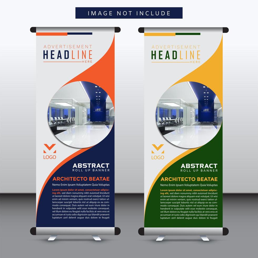 vertical banner design with rounded cutout for image vector