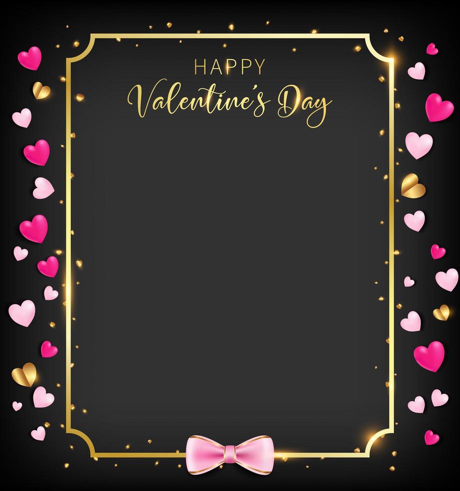 Black valentine day banner with heart glitter