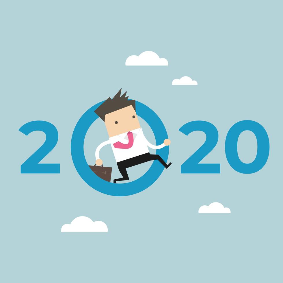 Businessman jumping through zero in number 2020 vector