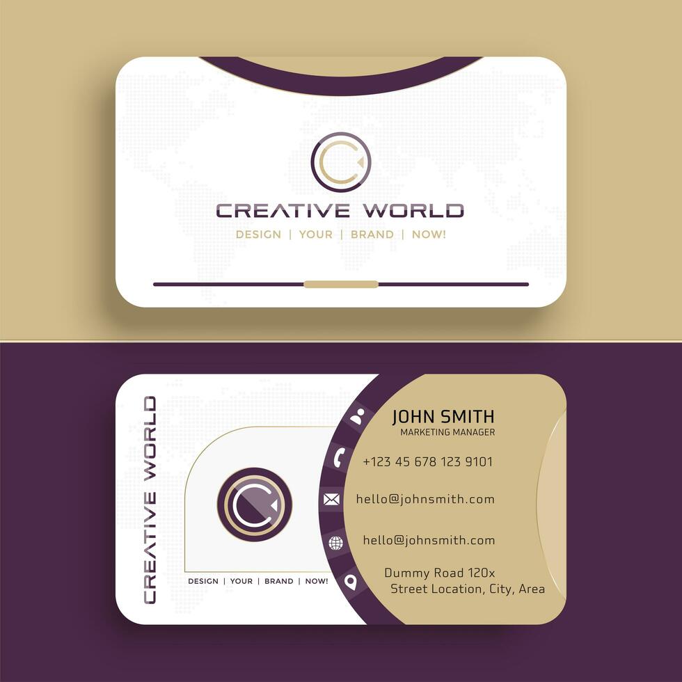 tarjeta de visita creativa púrpura y beige vector