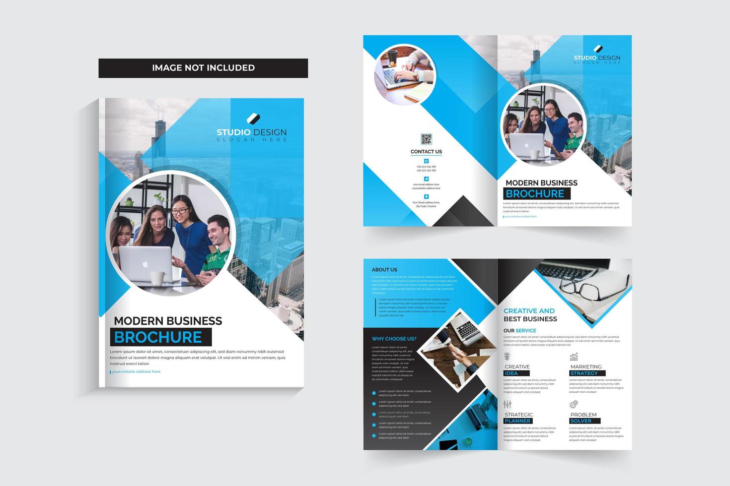 Cyan, Black and White Corporate Business Brochure Template vector