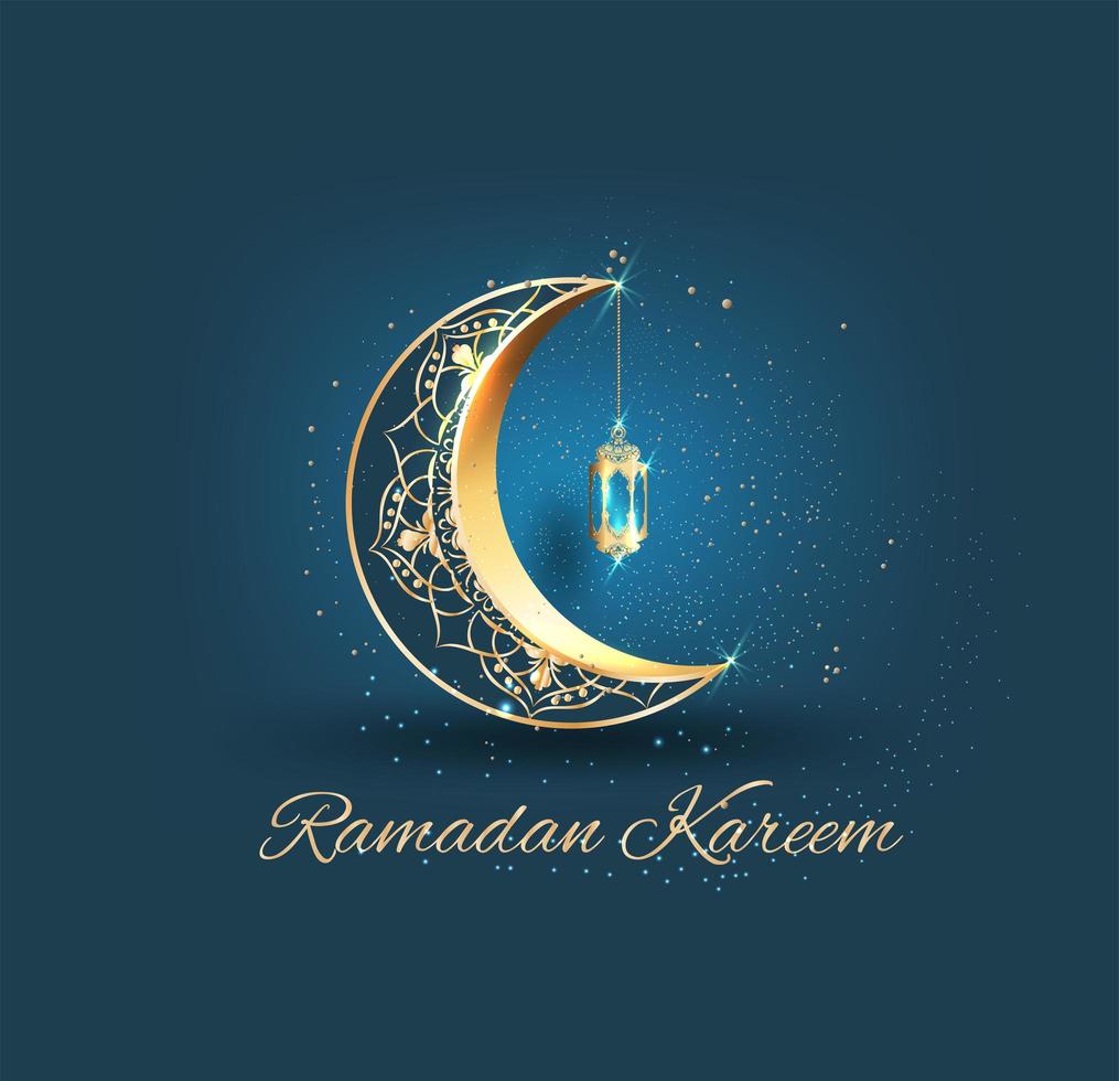 Golden ornate crescent for Ramadan kareem vector