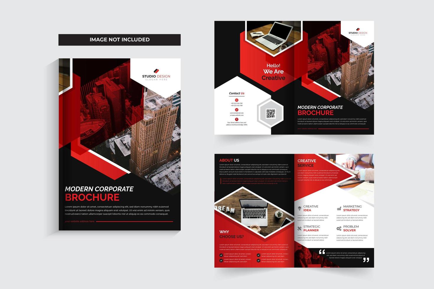 Red Corporate Business Brochure Template with Angle Designs vector