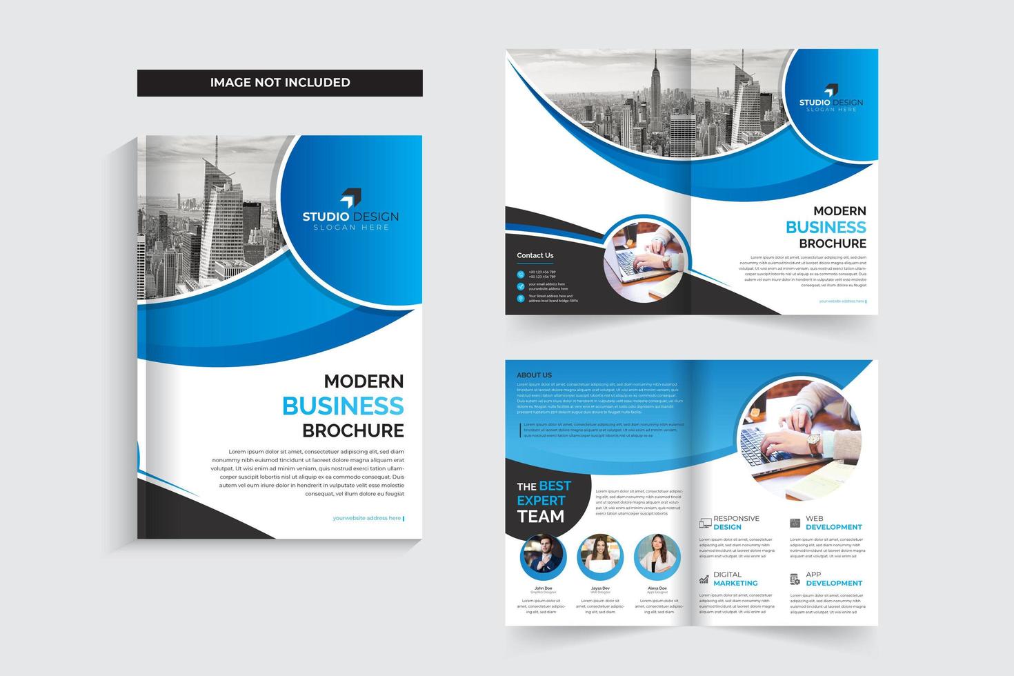 Plantilla de folleto de negocios corporativos de diseño curvo azul vector