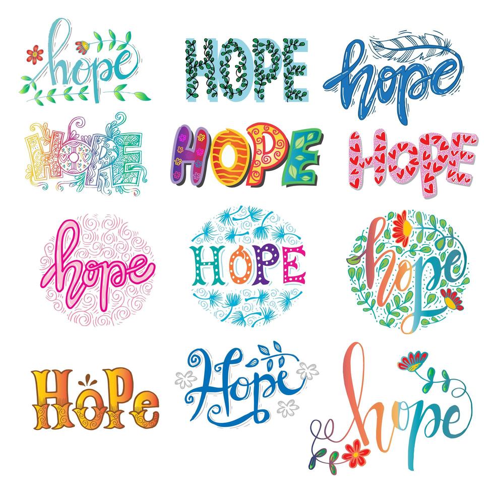 Conjunto de caligrafía de letras de mano de esperanza. vector