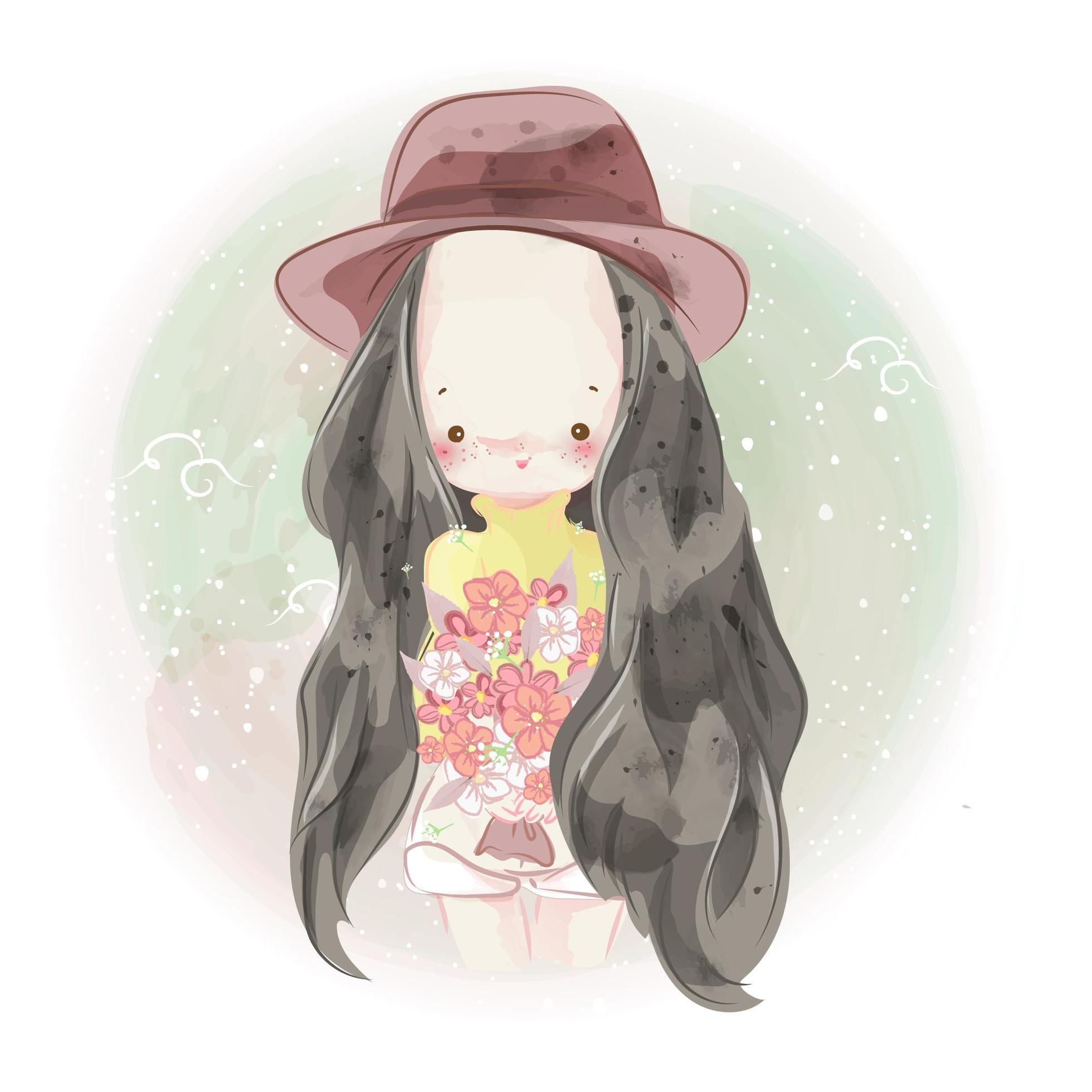 Hand drawn girl holding bouquet of flowers 692261 Vector Art at Vecteezy