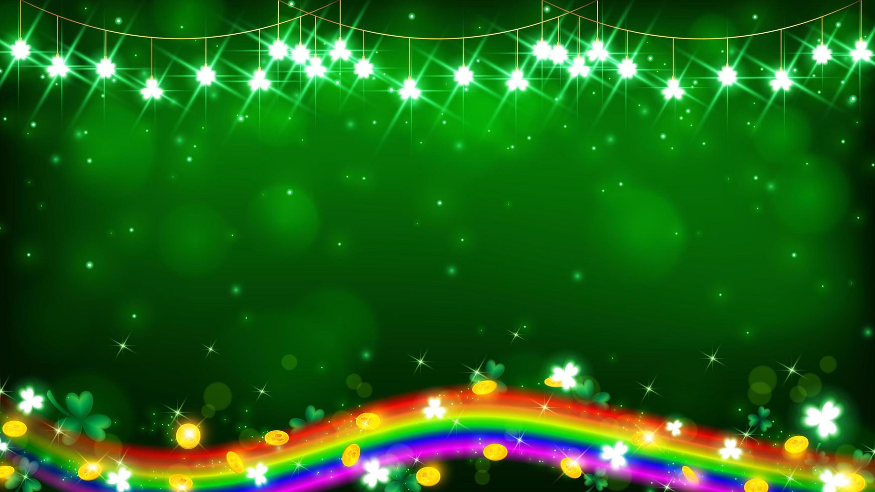 luz de hadas en tono verde y una línea de arcoíris vector