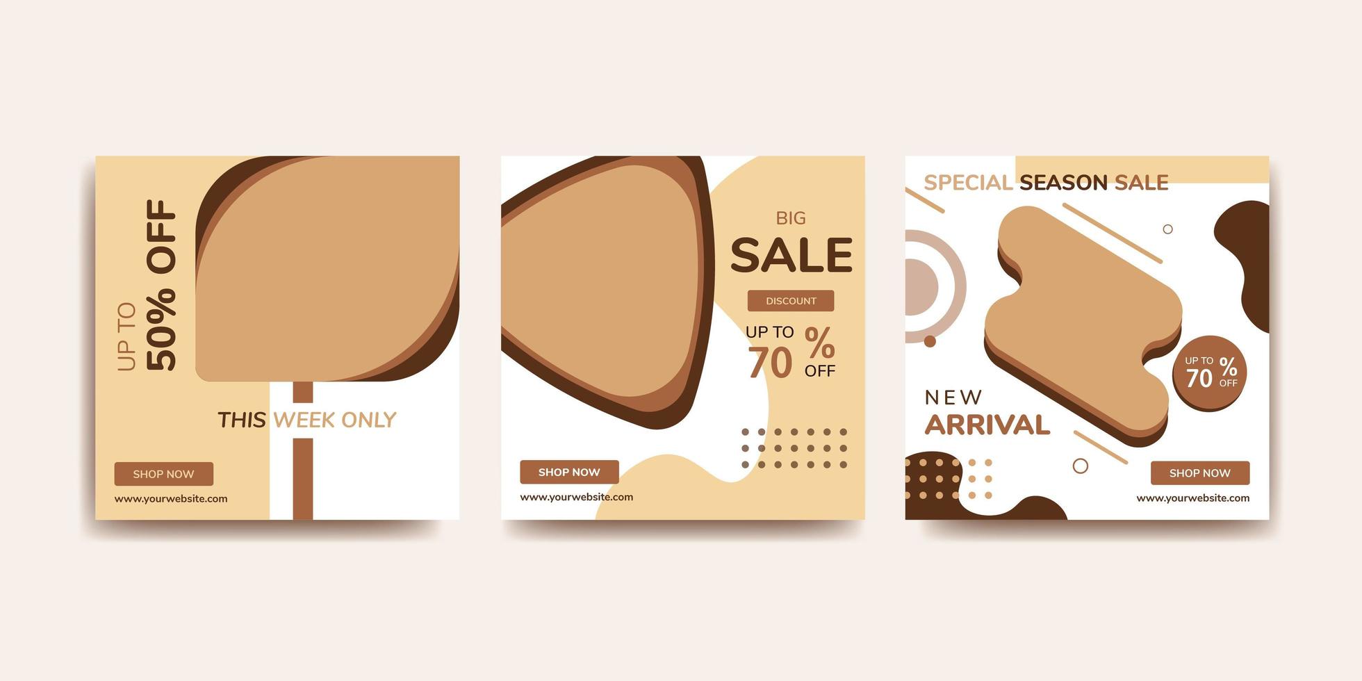 Social media post template collection. Brown and tan.  vector