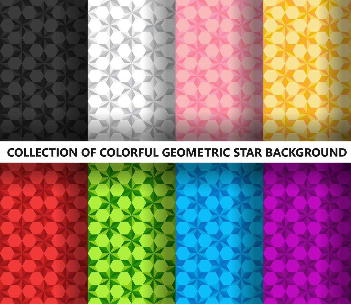 Collection of colorful geometric stars polygonal seamless pattern vector