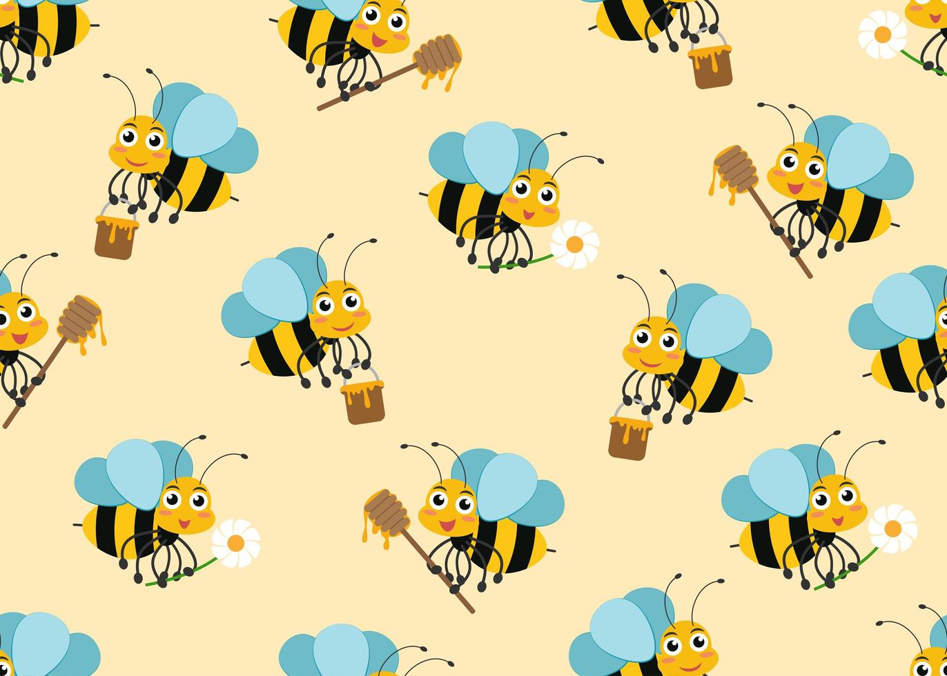 Seamless pattern of cute cartoon bee character mascots vector