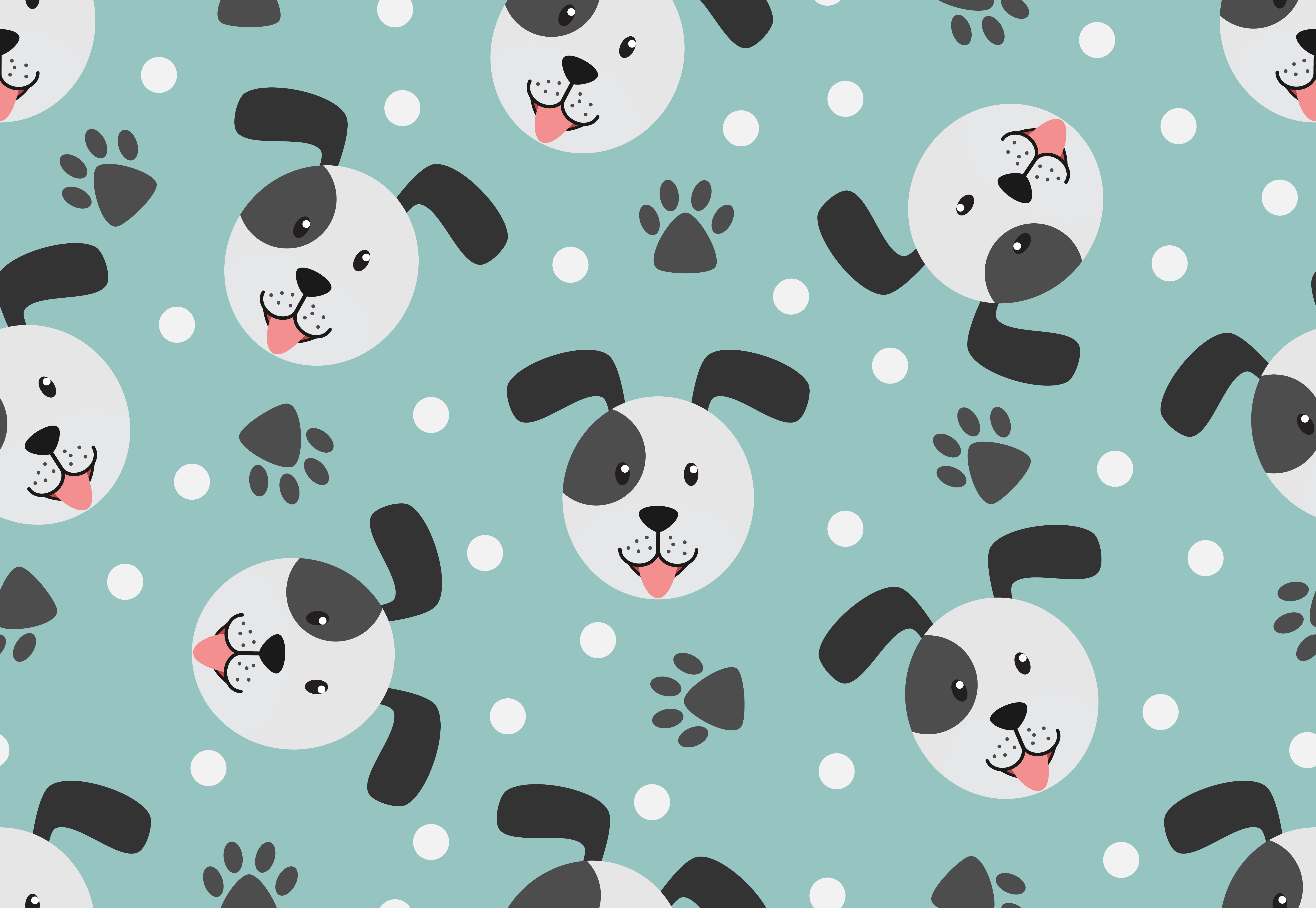 Seamless pattern of dog face, paw and dot on pastel background 692293