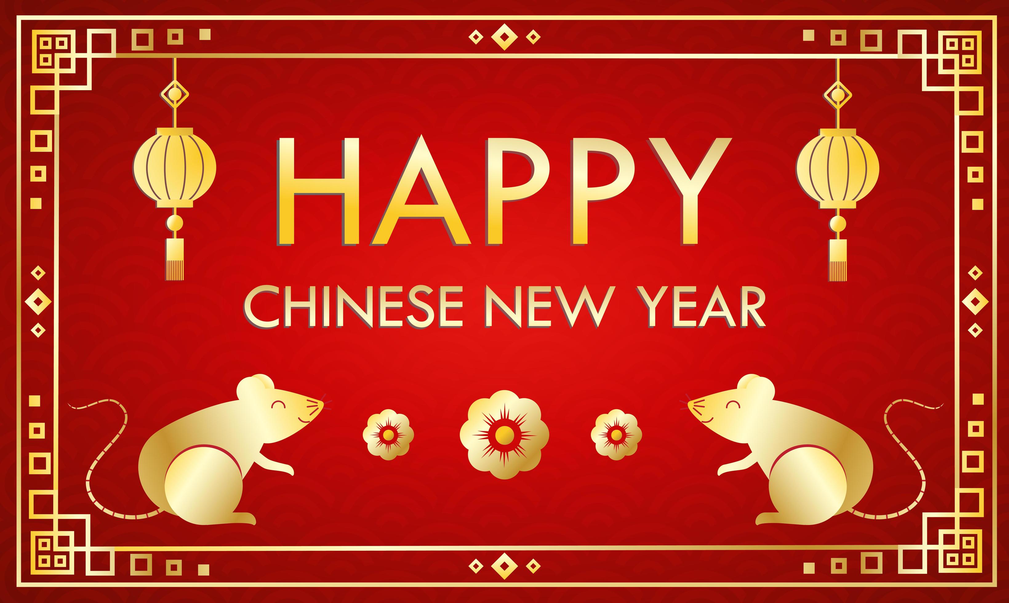 Happy Chinese New Year greeting card template on red background 692306