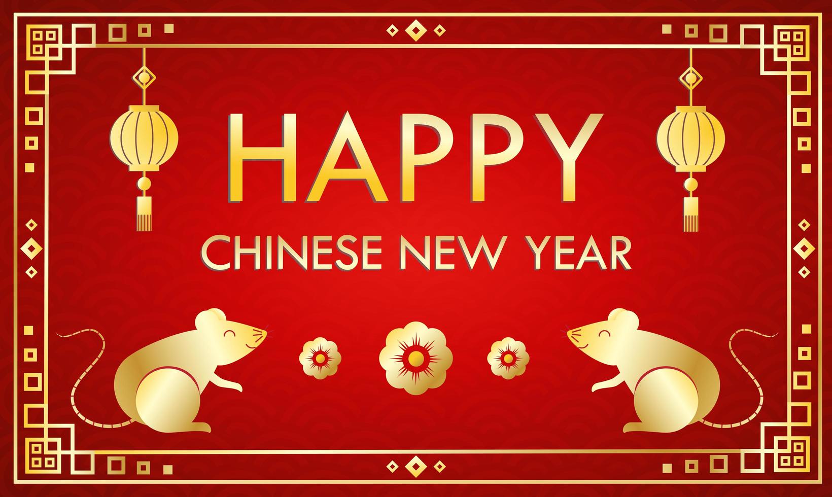 Happy Chinese New Year greeting card template on red background