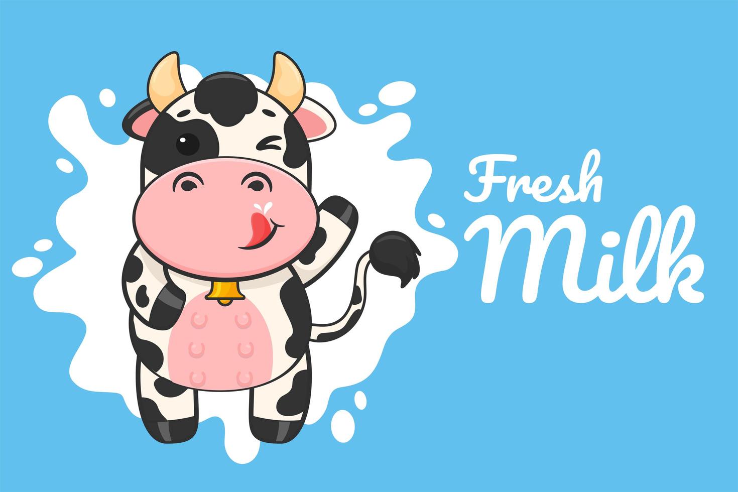 Cartoon cow drinking milk poster vector