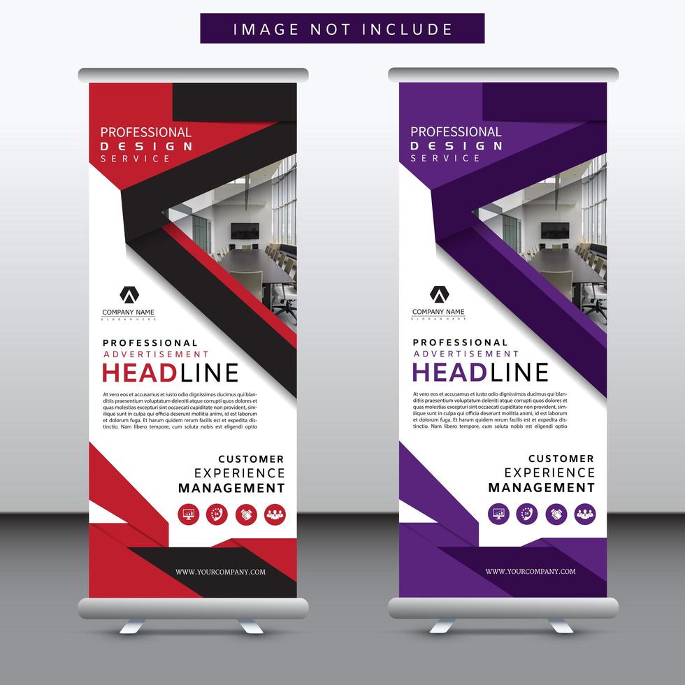 red and purple modern roll up banner set with angle design vector