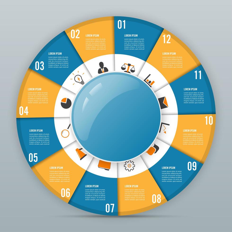 Plantilla de infografía de círculo con 12 opciones vector