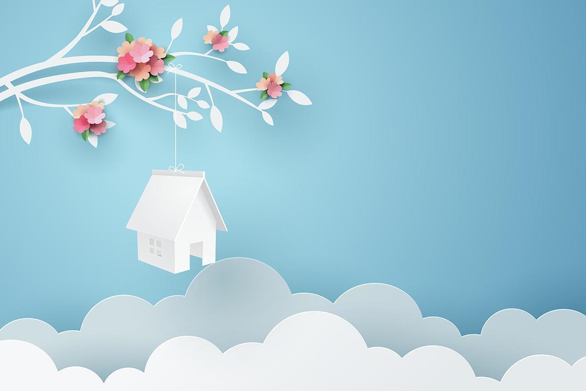 Paper art of house hang on tree branch vector