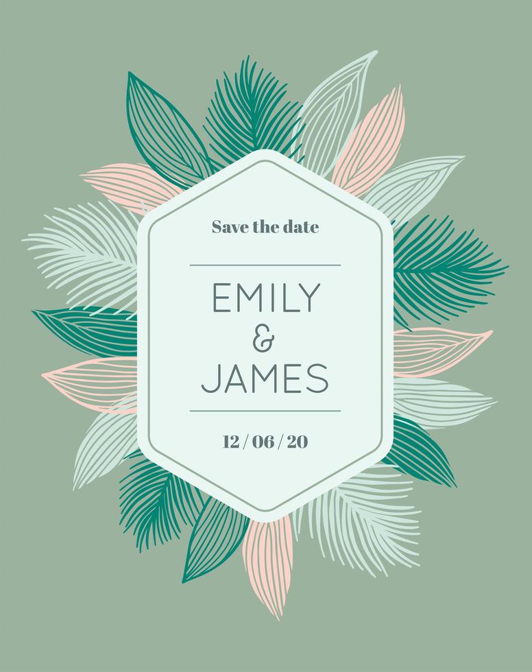 Pastel leaves frame with space for text. Wedding card. vector