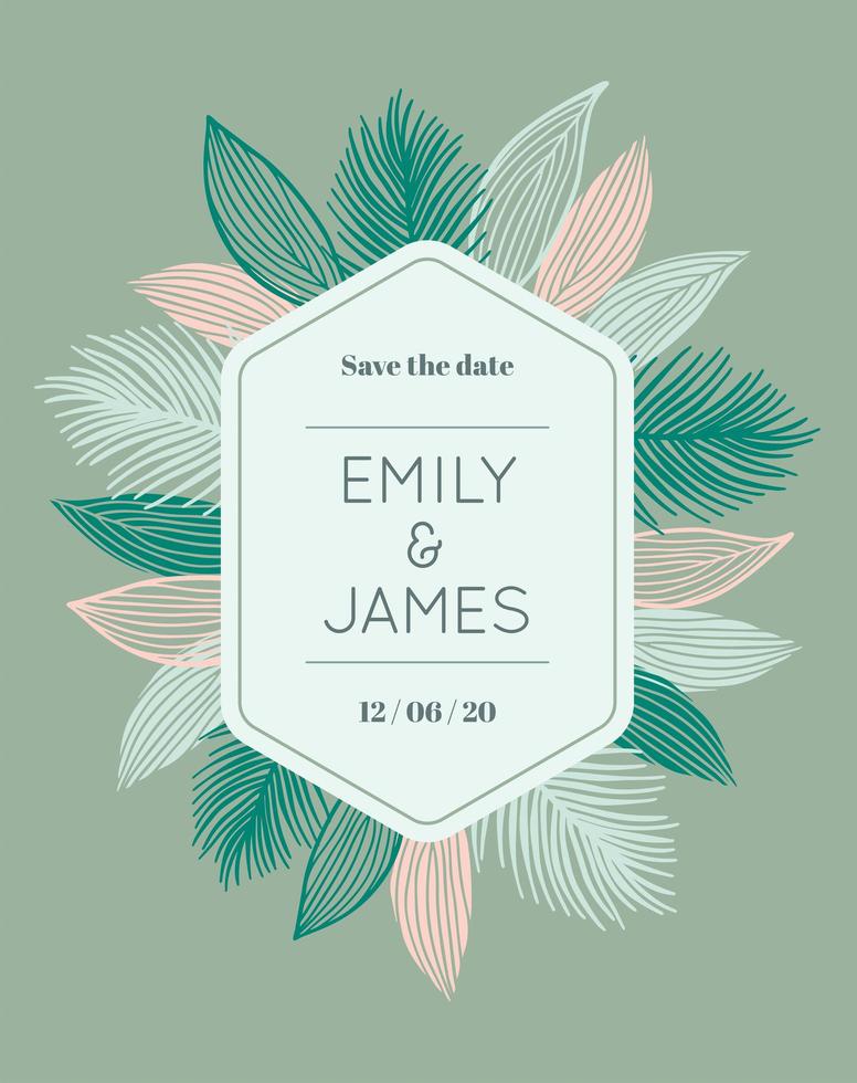 Pastel leaves frame with space for text. Wedding card. vector