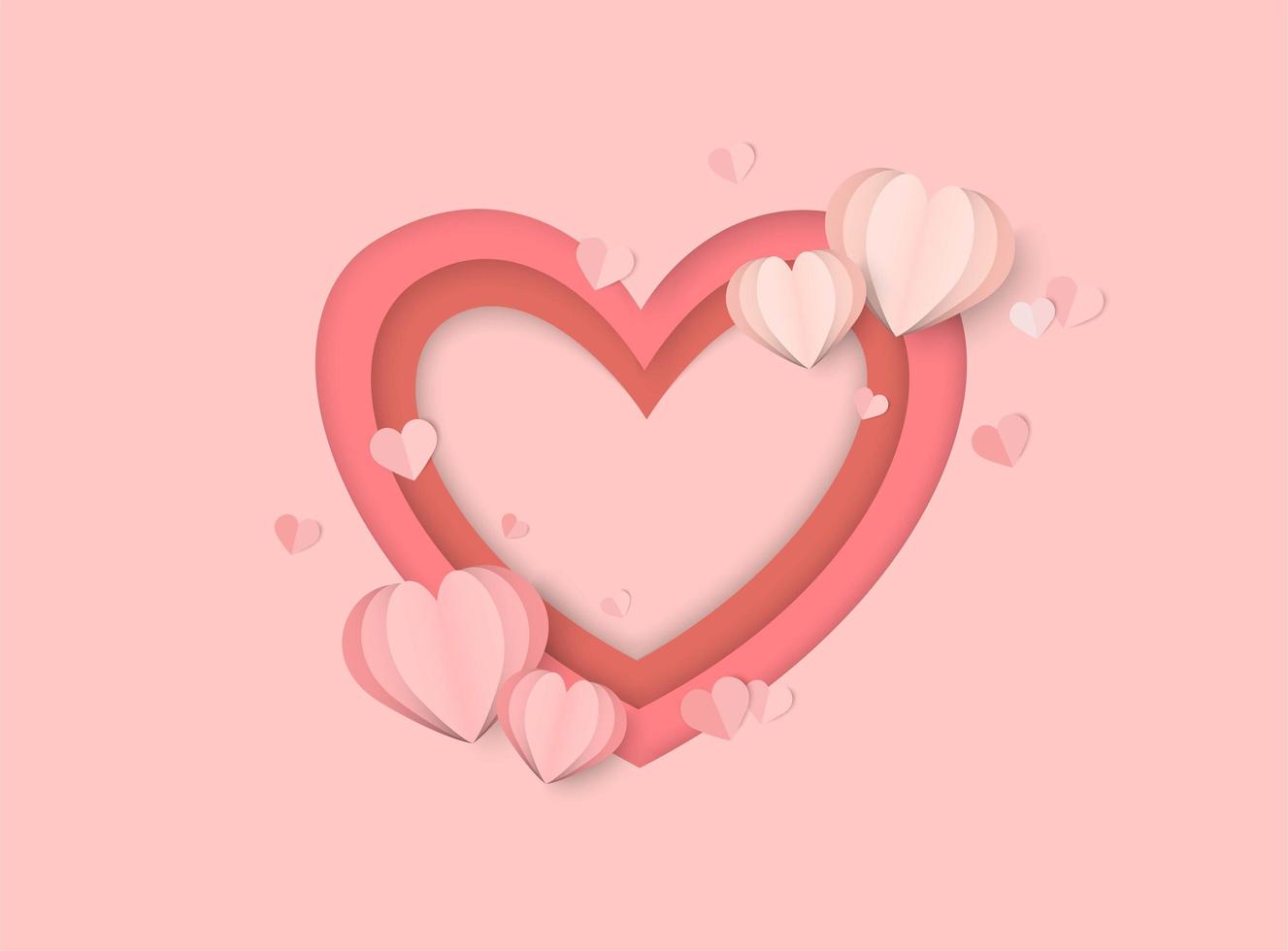 Valentines day pink background with layered paper cut style heart shapes vector