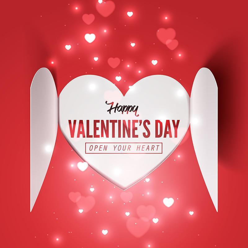 Paper art of heart pop up and open to Happy Valentine's day text in side vector