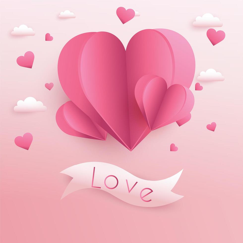 Valentine's Day background with paper cut hearts vector