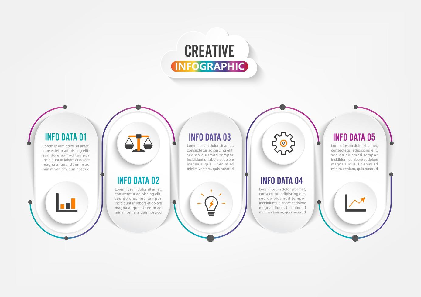 Infografía de cinco pasos. Plantilla para folleto, negocios, diseño web. vector