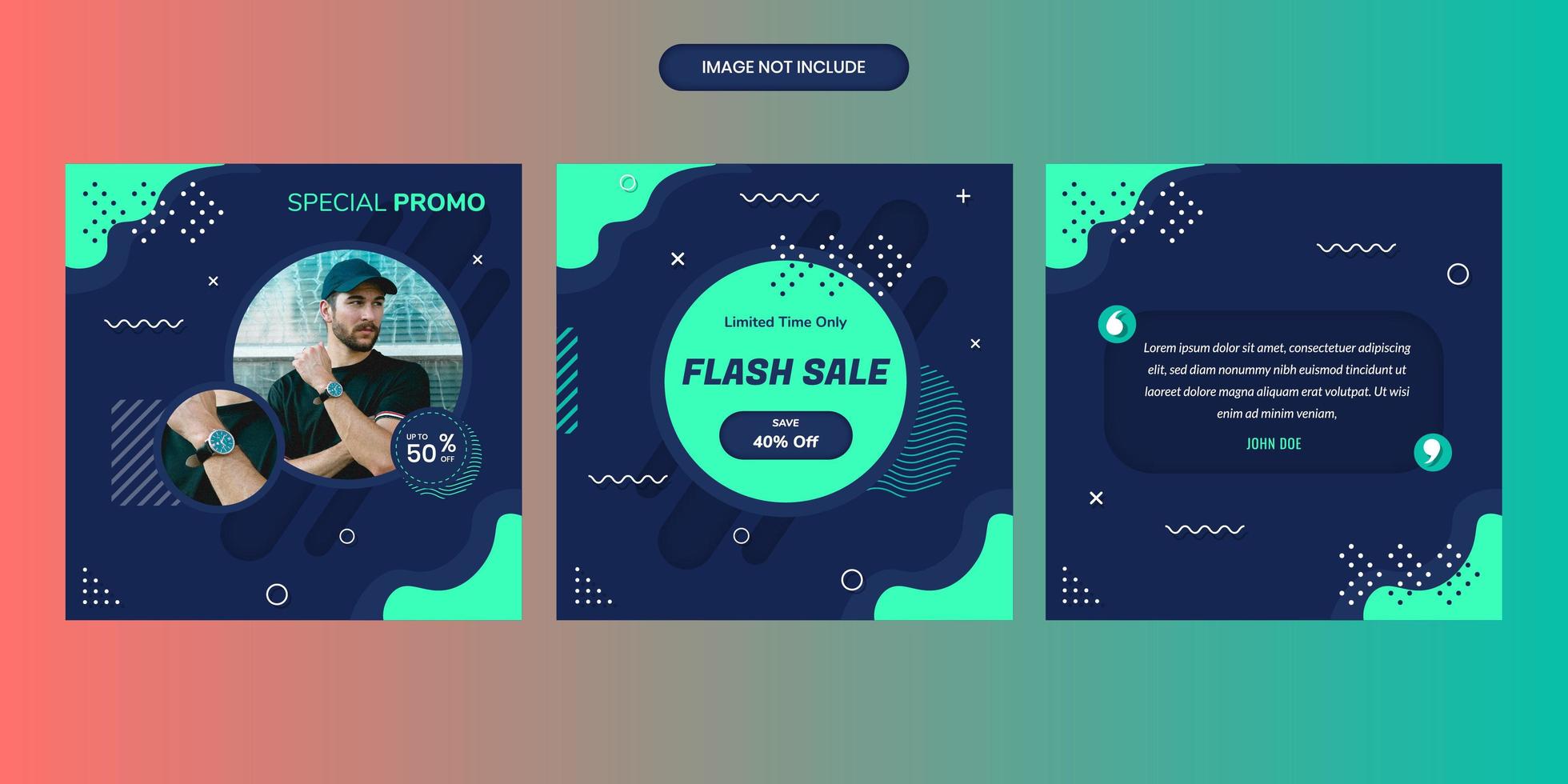 Sales social media post collection with geometric shapes on blue vector