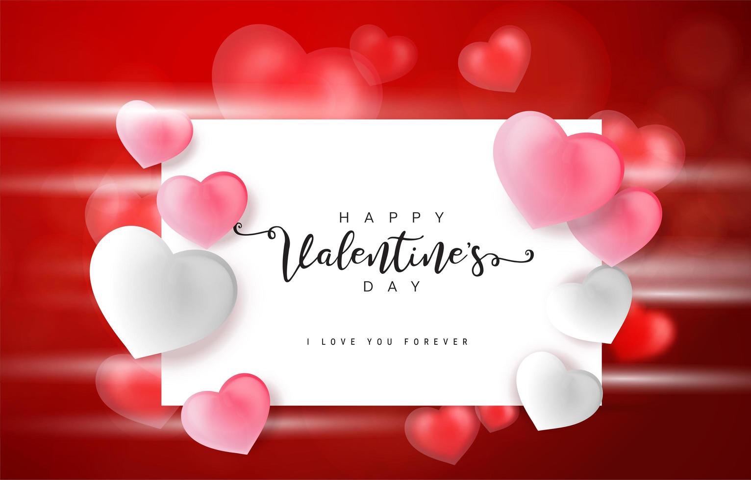 Pink Valentine's Day background with 3d hearts on red vector