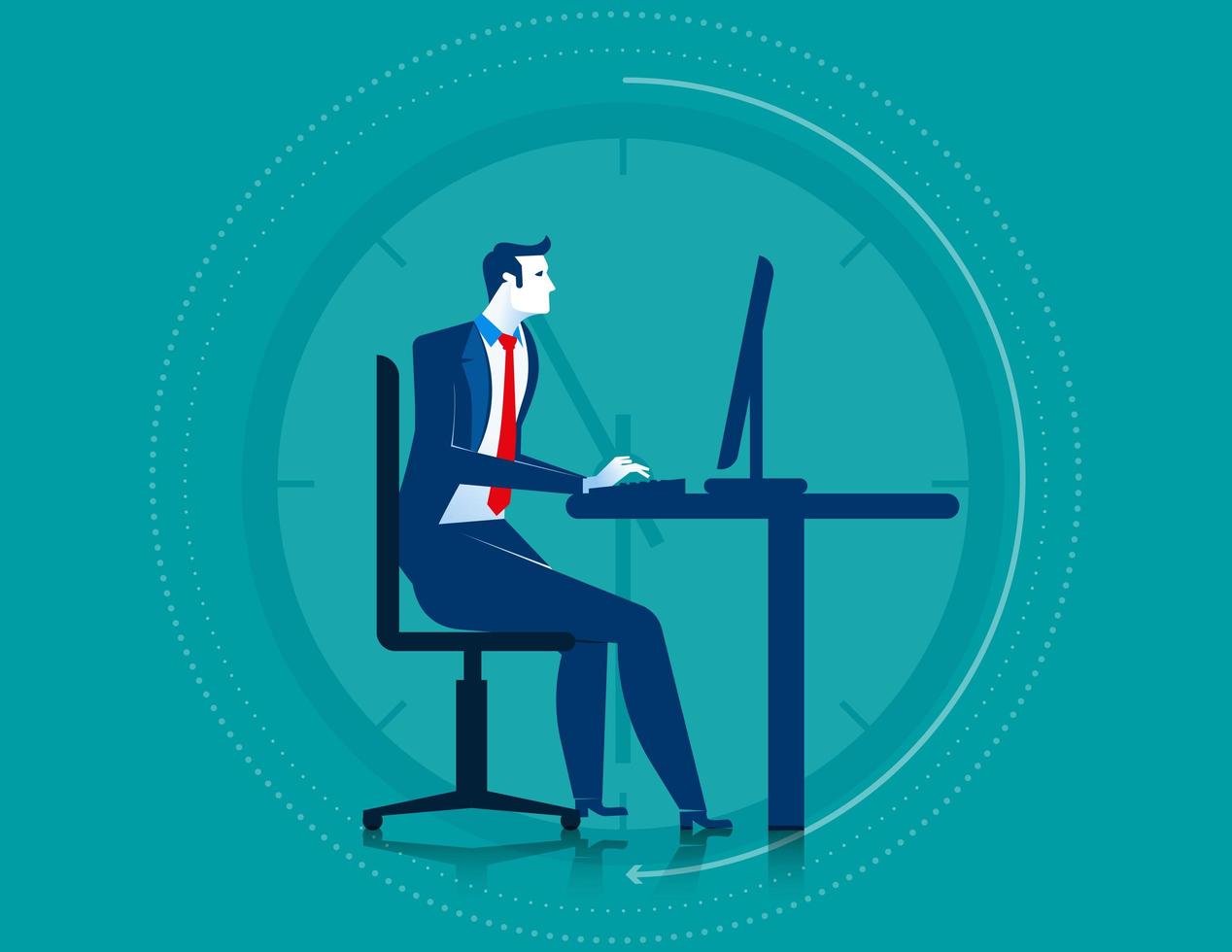 Businessman working overtime on the computer vector