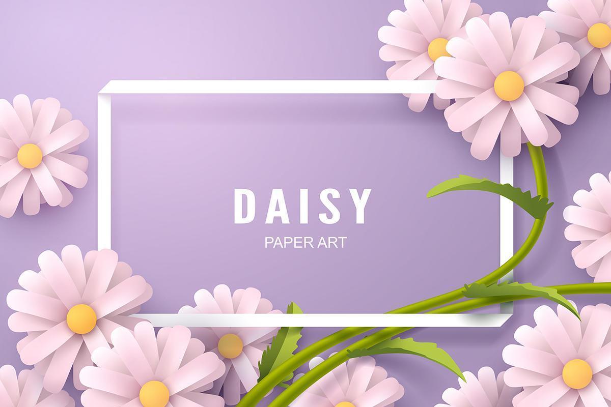 Arte en papel de Daisy flor y plantilla de fondo vector