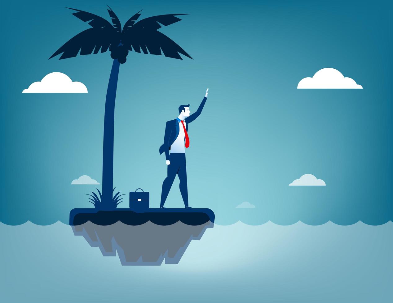 Businessman castaway on island vector