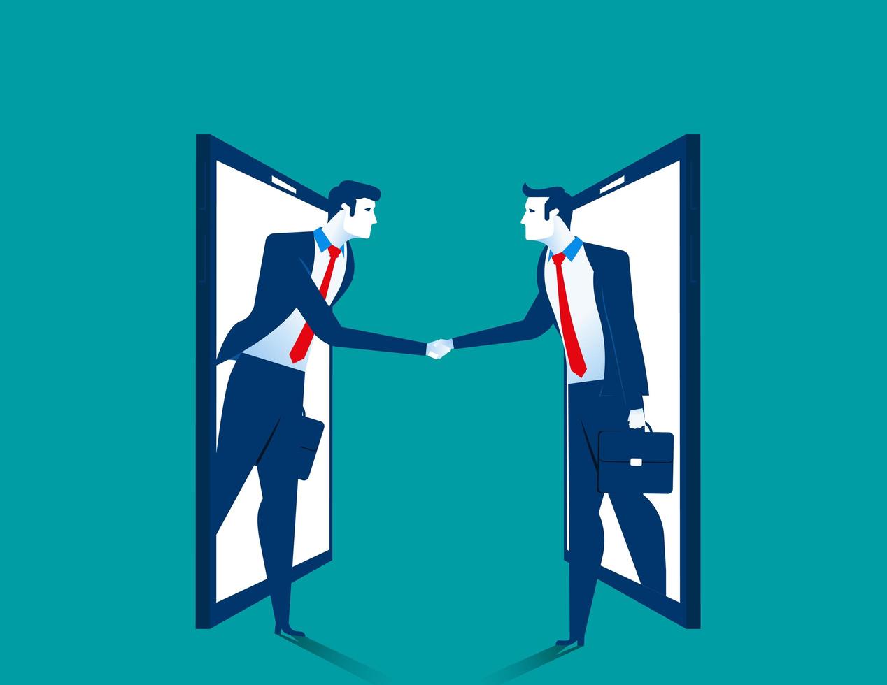 Two Business man handshake out of smartphone vector