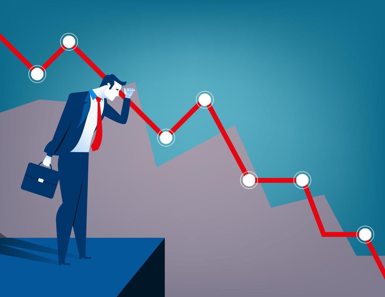 Businessman looking at falling diagram. Economic and financial crisis vector