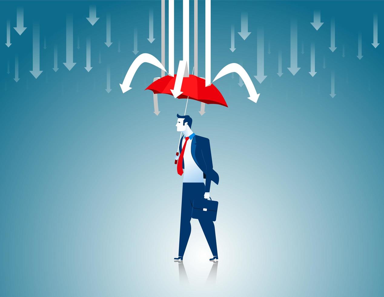 Business man with red umbrella preventing arrow from falling vector