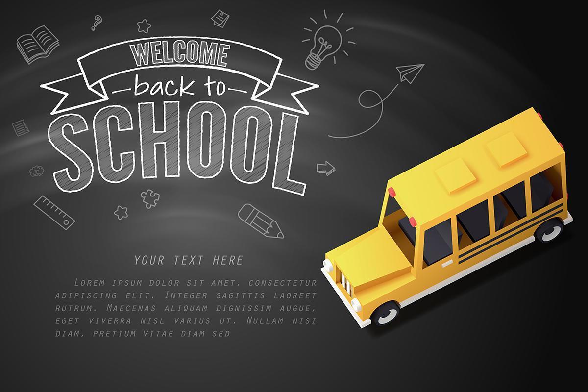 Paper art of school bus on blackboard vector