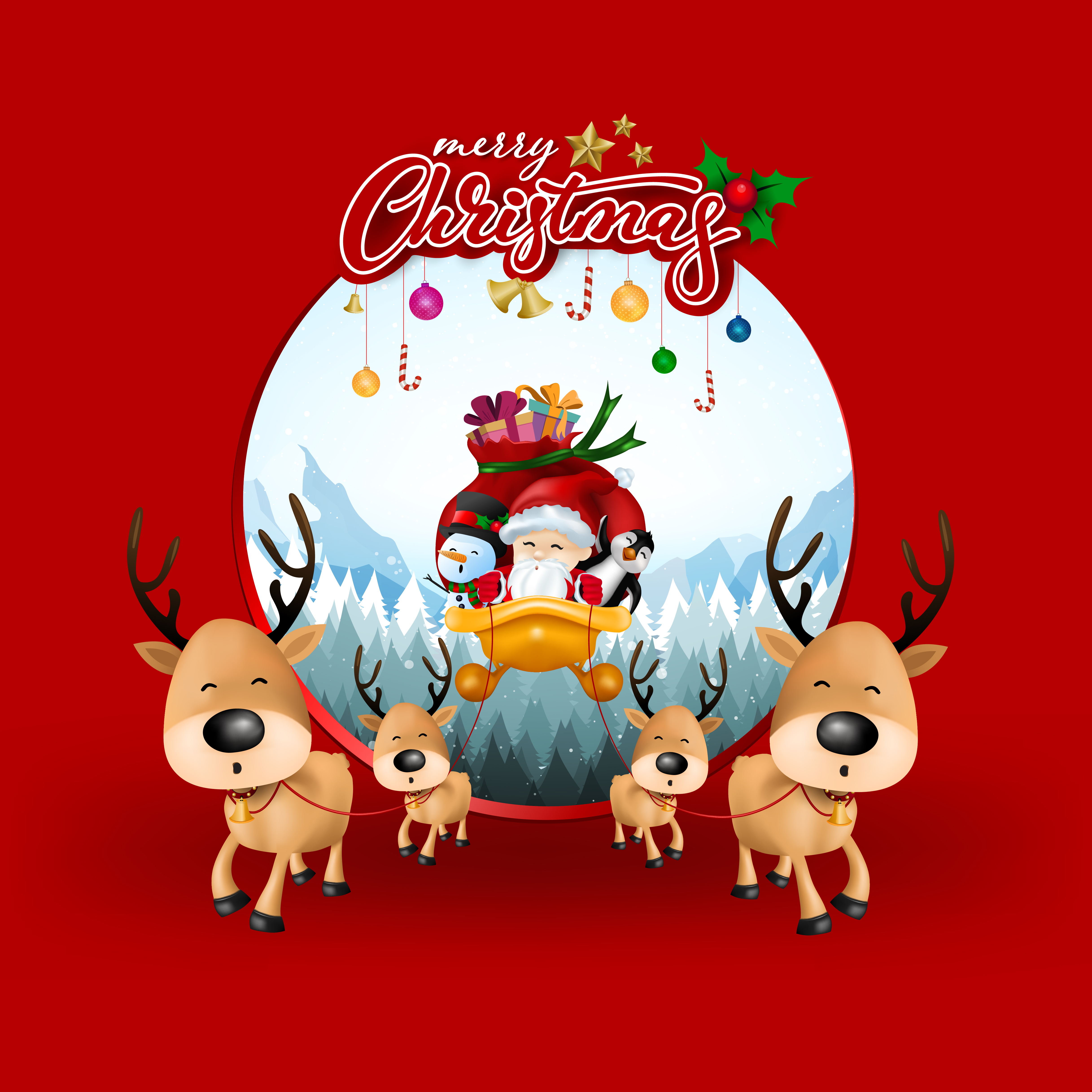 Download Christmas Greeting Card, With Santa Claus, Deer, Snowman ...