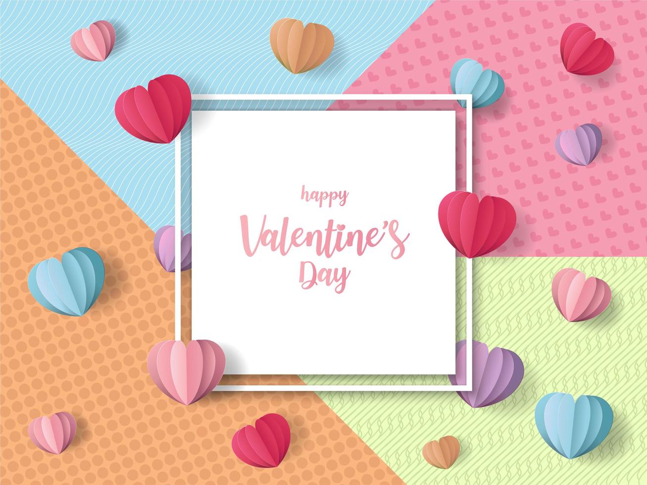 Valentine's Heart Holiday Colorful Backdrop with White Frame vector