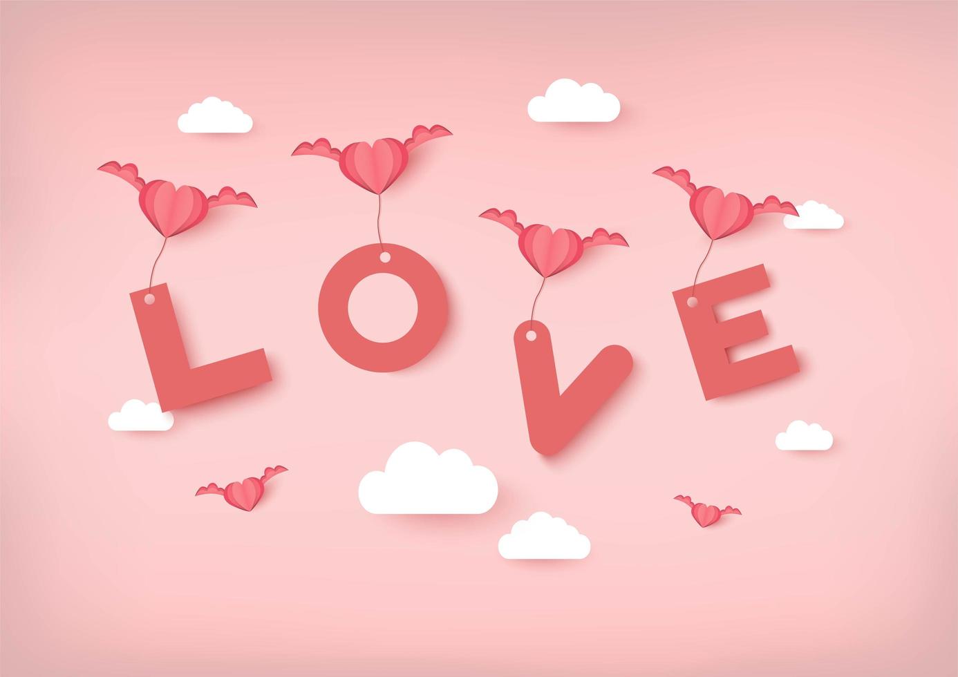 Valentines day vector background with pink hearts carrying Love text