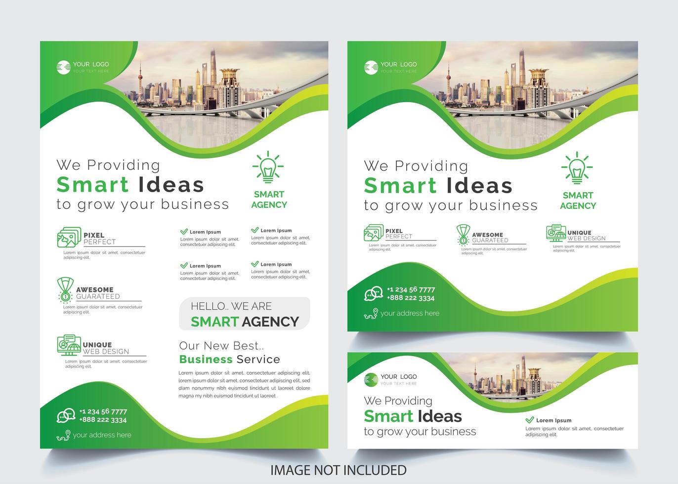 Green Wavy Design Business Flyer Template Set vector