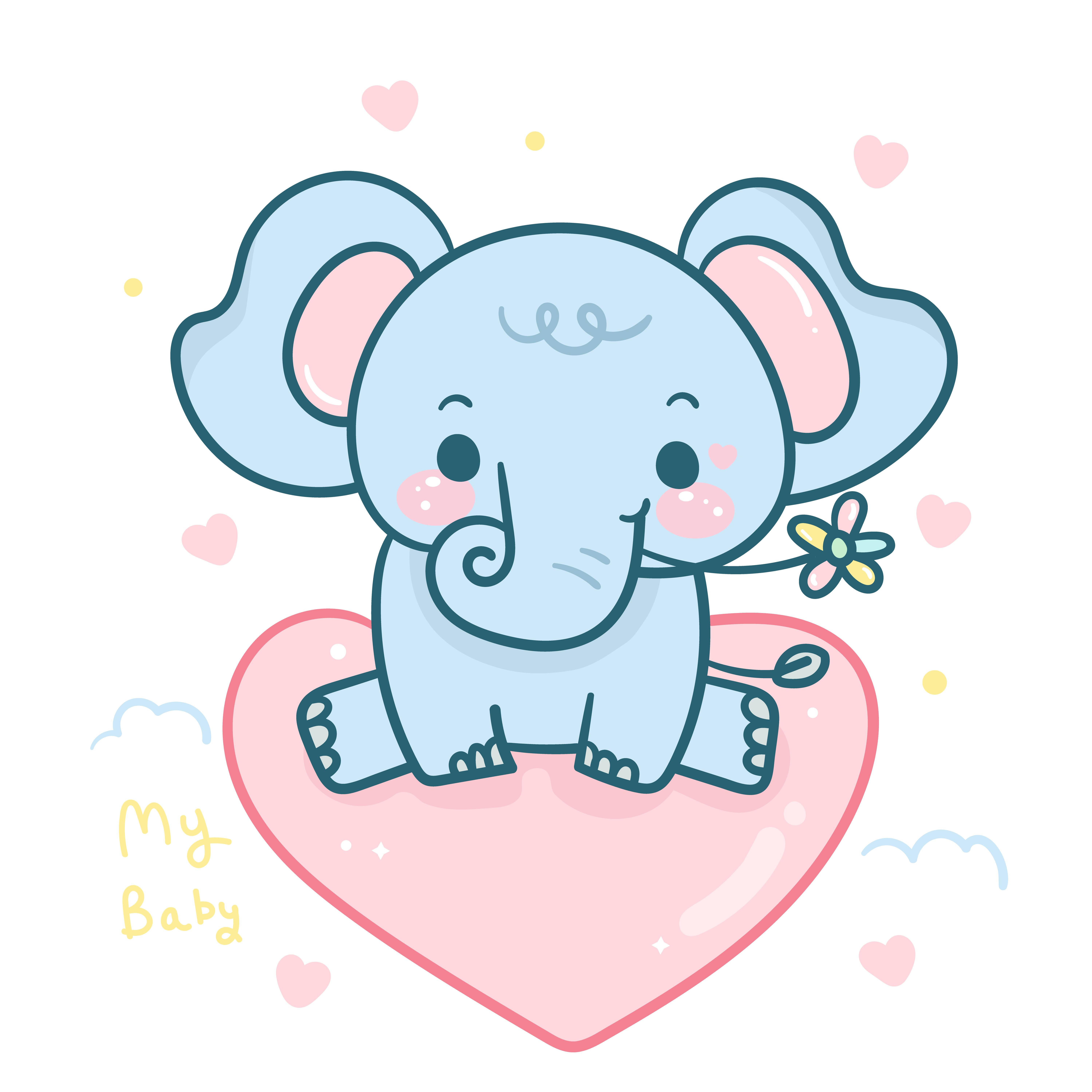 Baby elephant cartoon with flower sitting on love balloon 692622 Vector Art  at Vecteezy