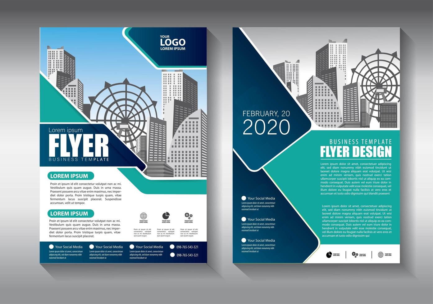 corporate flyer business template with diagonal design vector