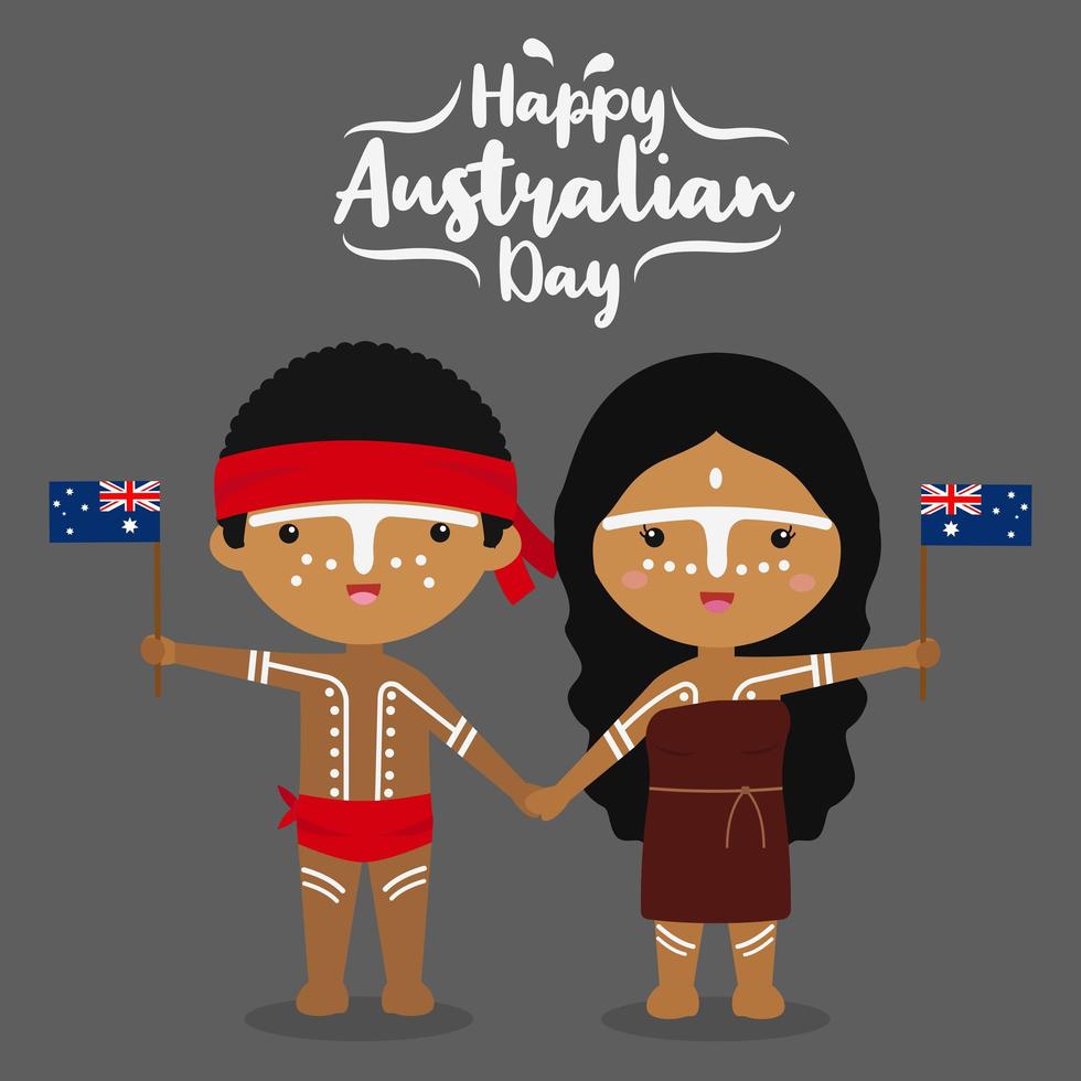 Aboriginal Cartoon Hold Australia Flag vector