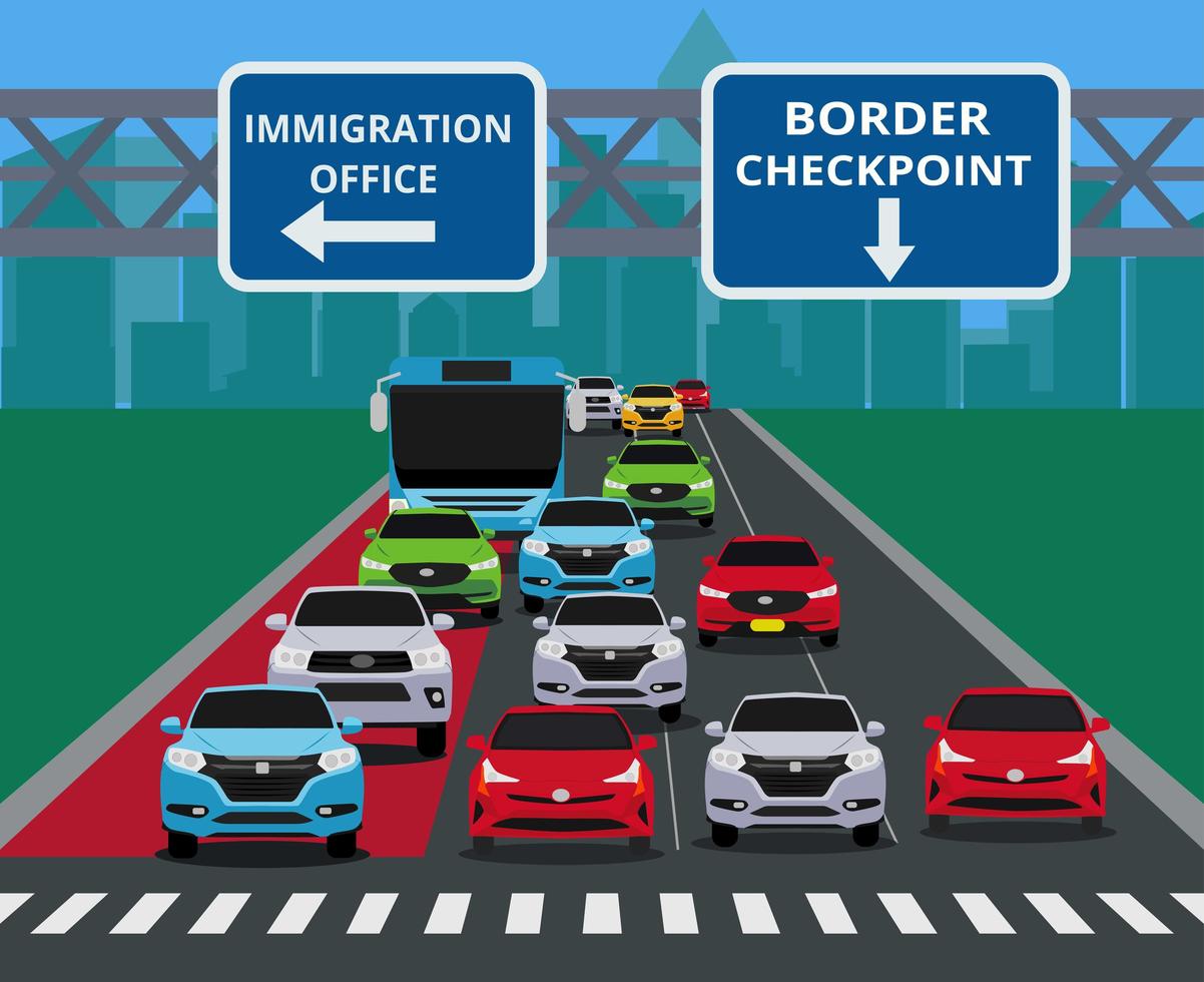 Urban Traffic Jam on Border Crossing vector