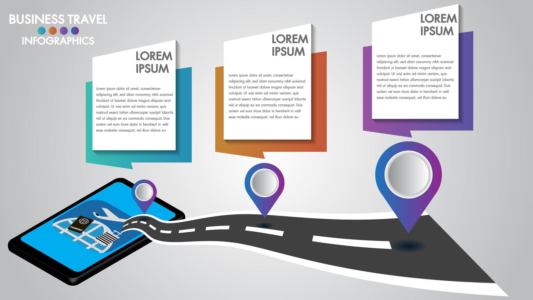 Tableta móvil 3d de diseño infográfico con concepto de navegación por carretera vector