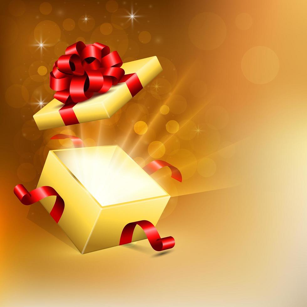 Opened square gift box with bright rays of light - Download Free