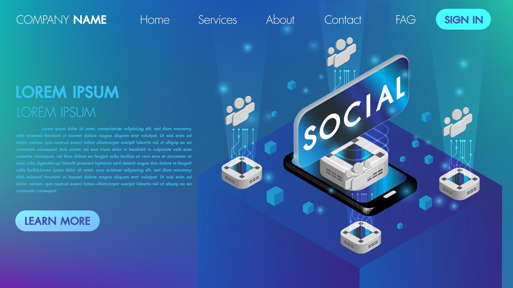 Virtual reality social communication concept with technology connect vector