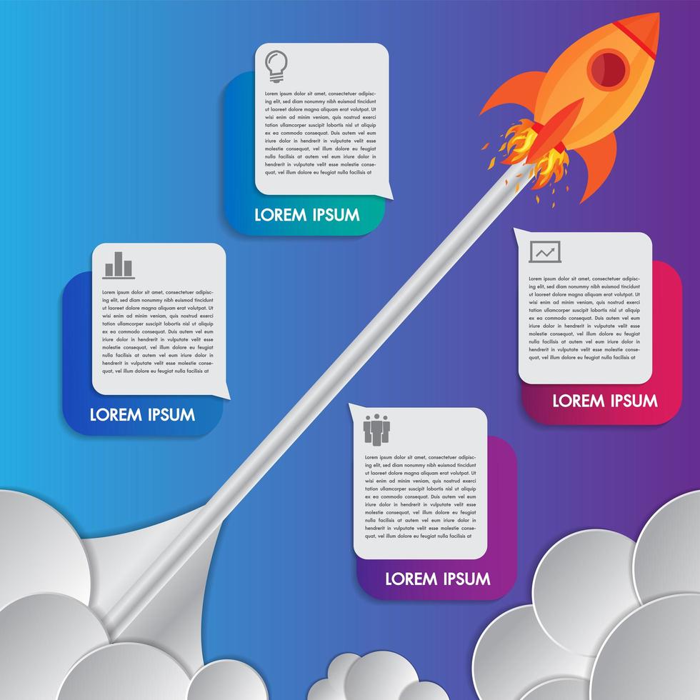 Lanzamientos de cohetes o naves espaciales de plantillas de diseño de infografías vector